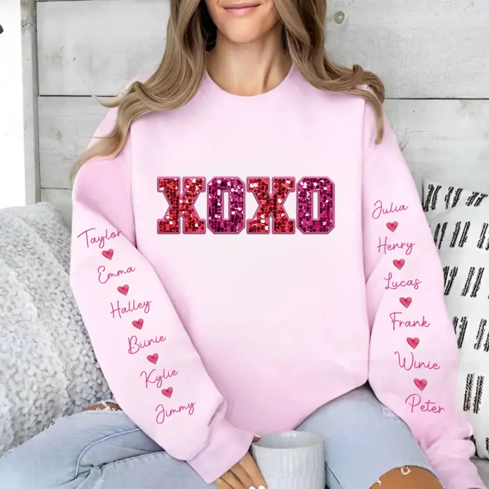 Personalized XOXO Heart Custom Kid Name Valentine's Day Gift Sweatshirt Printed QTVQ24156