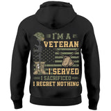 Personalized I'm A Veteran I Served I Sacrificed I Regret Nothing US Veteran Hoodie Printed LVA24177