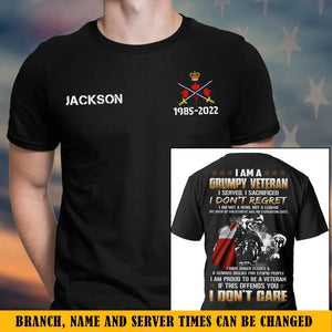 Personalized I Am A Grumpy Veteran I Served I Sacrificed I Don't Recret I Don't Care Canadian Veteran Custom Name T-shirt Printed QTKH24170