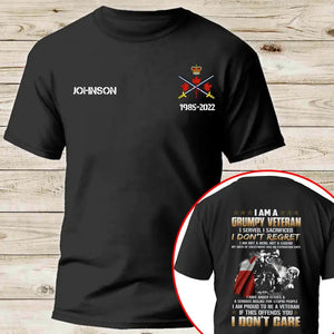 Personalized I Am A Grumpy Veteran I Served I Sacrificed I Don't Recret I Don't Care Canadian Veteran Custom Name T-shirt Printed QTKH24170