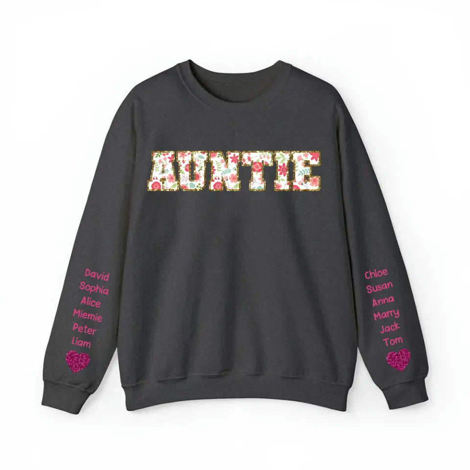 Personalized Auntie Heart & Kid Names Valentine's Day Gift Sweatshirt Printed QTKH24174