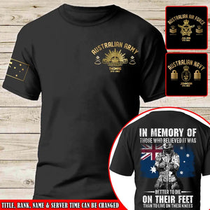 Personalized In Memory Of Those Who Believed It Was Better To Die On Their Feet Than To Live On Their Kness Australian Veteran T-shirt Printed AHLVA24185