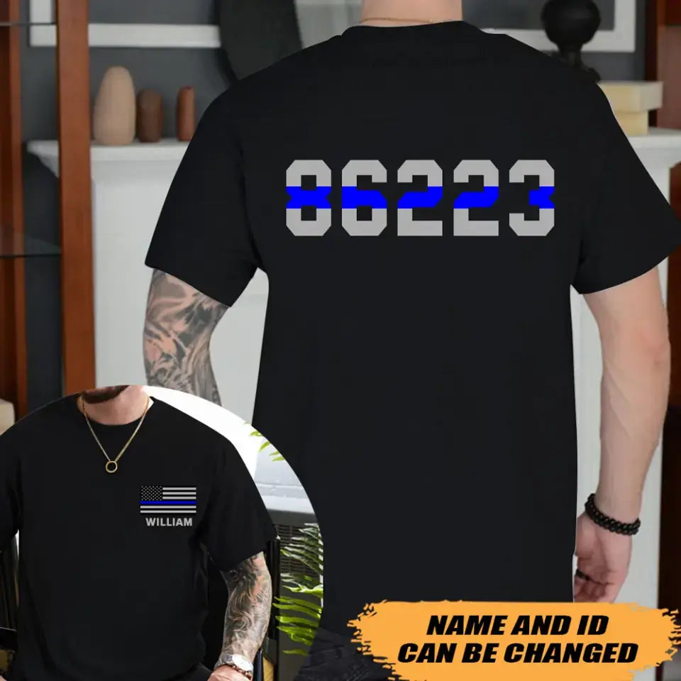 Personalized US Police Thin Blueline Custom ID & Name T-shirt Printed HN24193