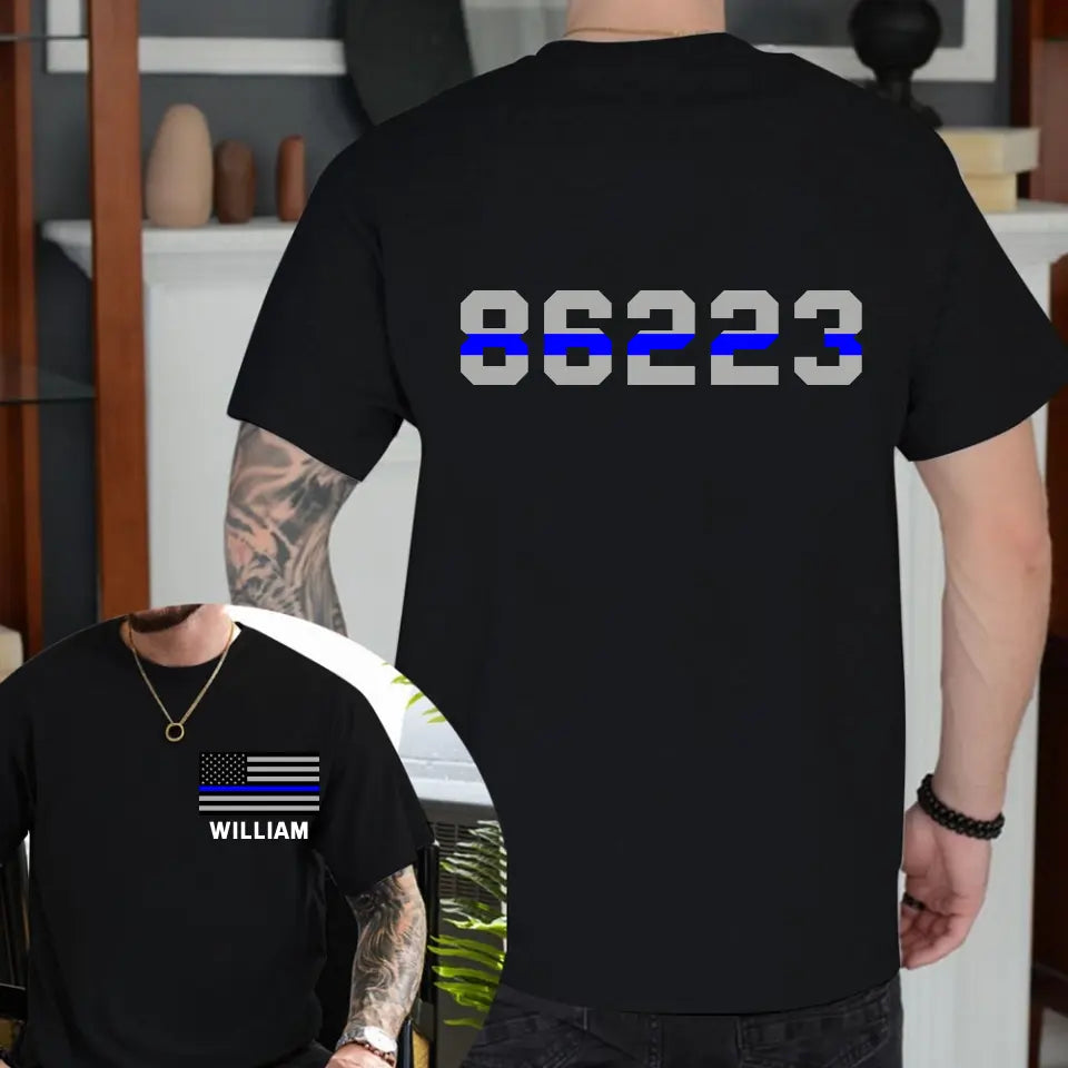 Personalized US Police Thin Blueline Custom ID & Name T-shirt Printed HN24193