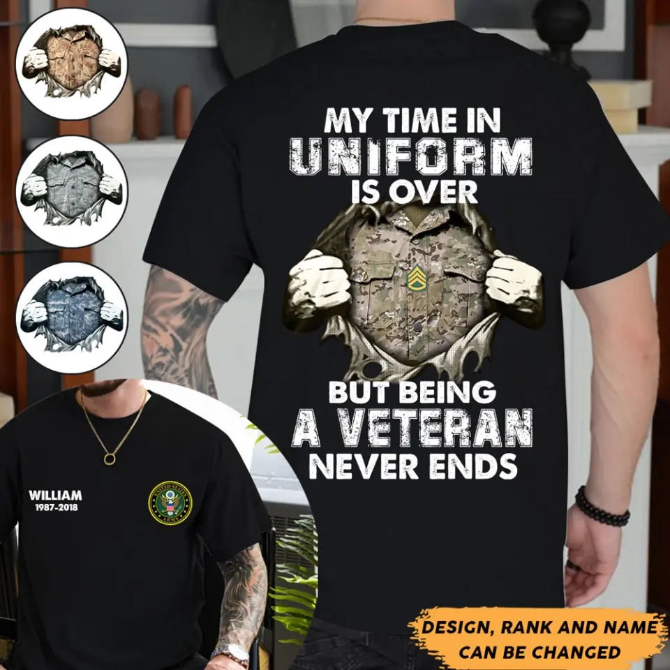 Personalized My Time In Unirorm Is over But Being A Veteran Never Ends US Veteran T-shirt Printed AHHN24187