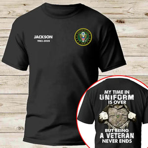 Personalized My Time In Unirorm Is over But Being A Veteran Never Ends US Veteran T-shirt Printed AHHN24187