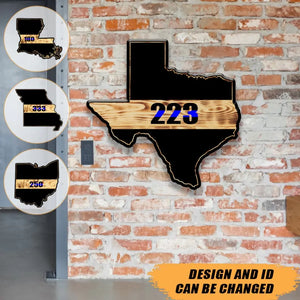Personalized US States Thin Blue Line Wooden Sign QTHN24196