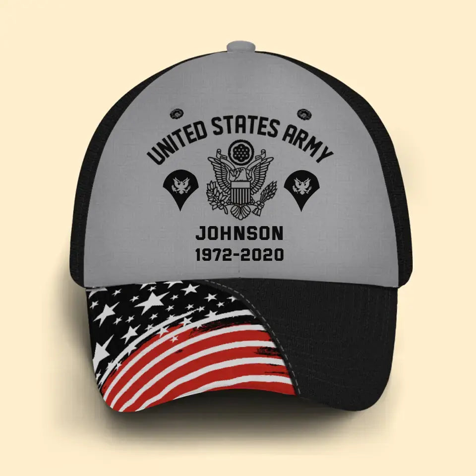Personalized US Army Rank Camo Custom Name & Time Cap 3D Printed VQ24204