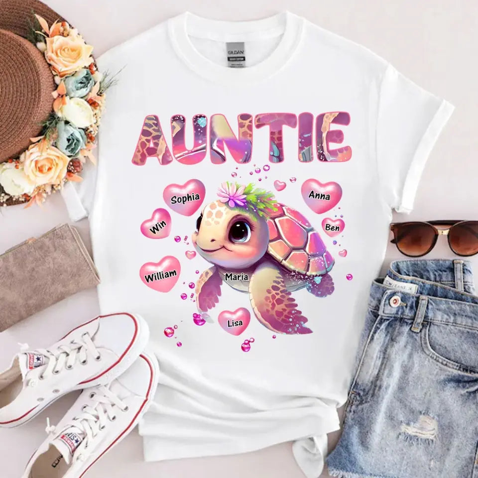 Personalized Grandma Turtle Hearts & Kid Names T-shirt Printed HN24210