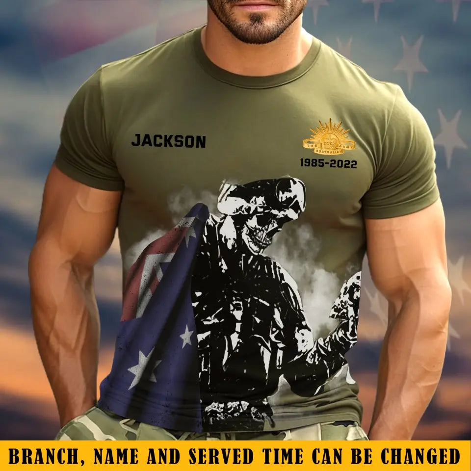 Personalized Australian Veteran Logo Custom Name & Time Veteran Skull T-shirt Printed QTKVH24217