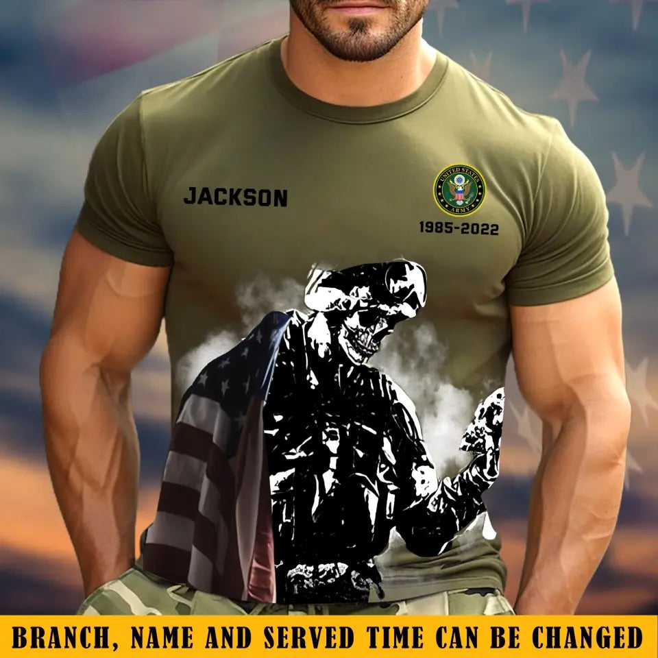 Personalized US Veteran Logo Custom Name & Time Veteran Skull T-shirt Printed QTKVH24217