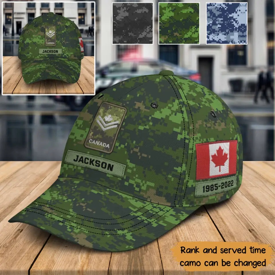 Personalized Canadian Veteran Rank Camo Custom Name & Time Cap 3D Printed KVH24225