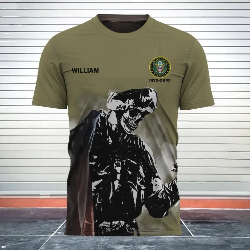 Personalized US Veteran Logo Custom Name & Time Veteran Skull T-shirt Printed QTKVH24217