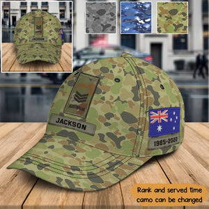 Personalized Australia Veteran Rank Camo Custom Name & Time Cap 3D Printed KVH24225