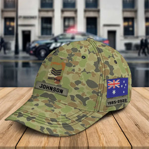 Personalized Australia Veteran Rank Camo Custom Name & Time Cap 3D Printed KVH24225