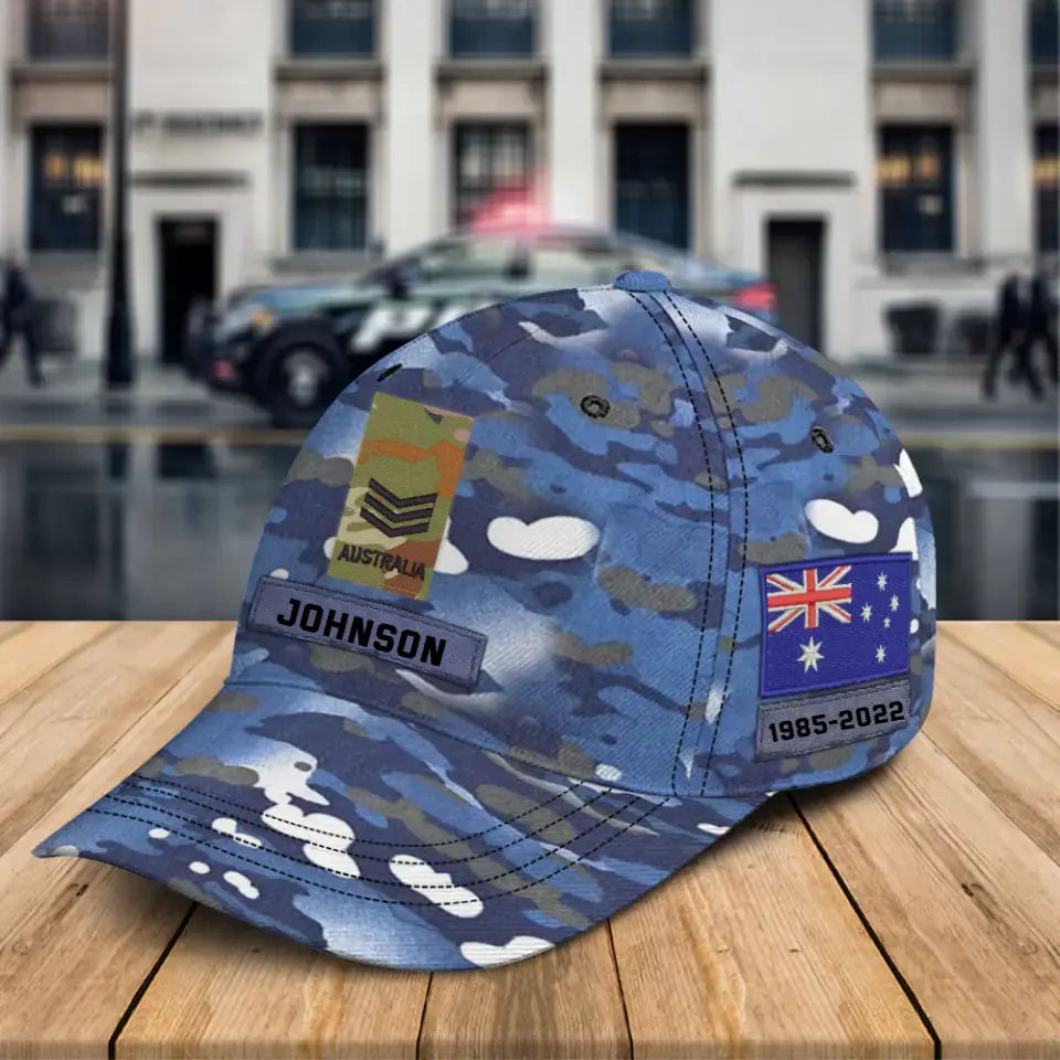 Personalized Australia Veteran Rank Camo Custom Name & Time Cap 3D Printed KVH24225