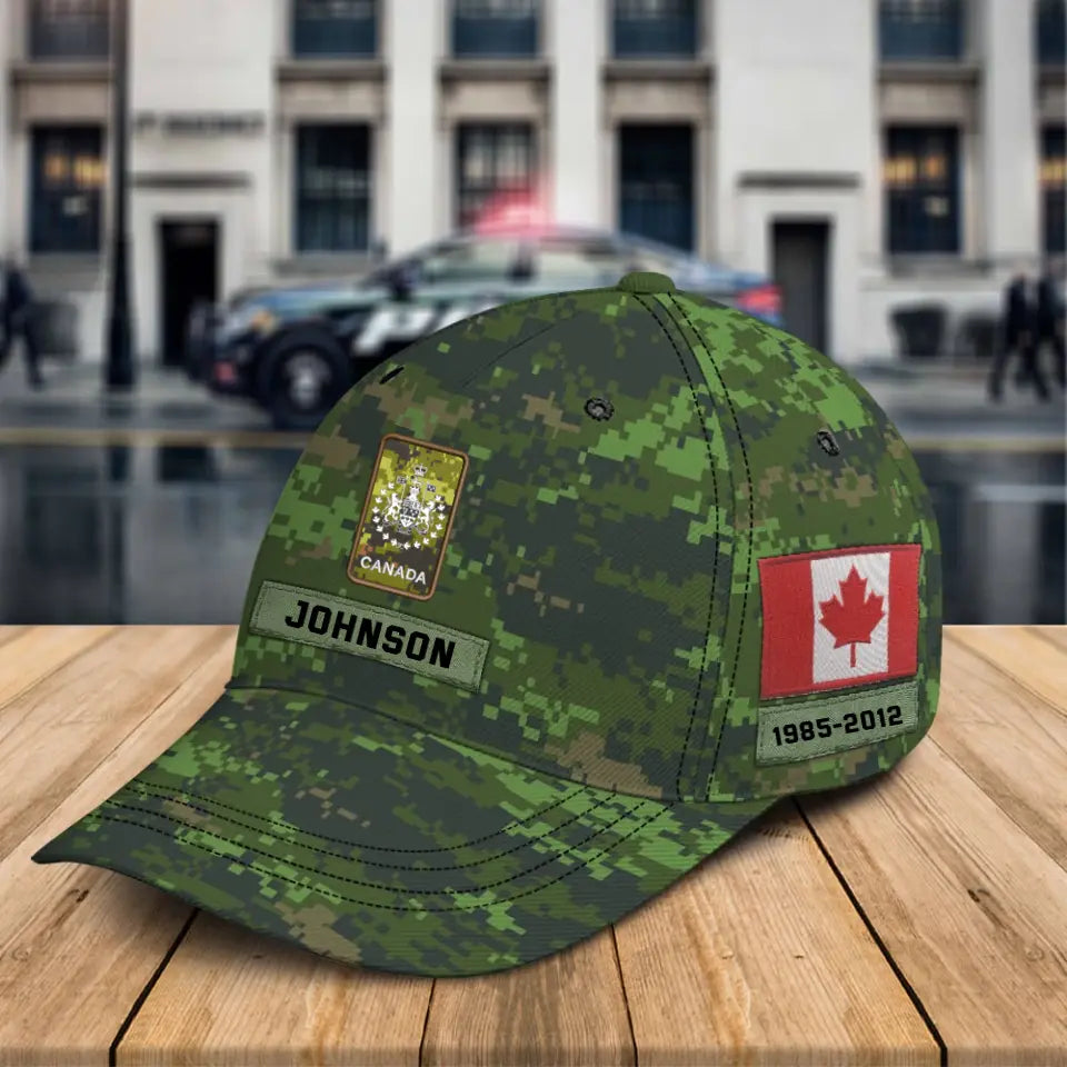 Personalized Canadian Veteran Rank Camo Custom Name & Time Cap 3D Printed KVH24225