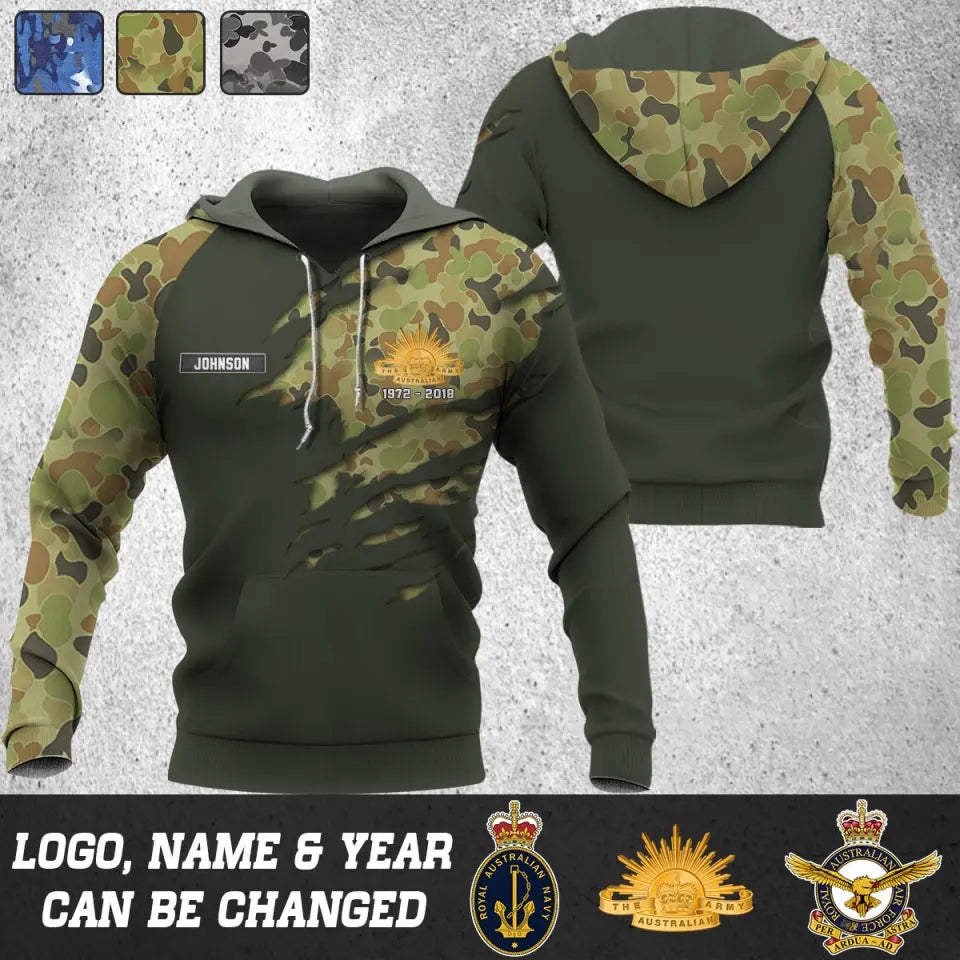 Personalized Australian Veteran Logo Custom Name & Time Hoodie 3D Printed QTVQ24232