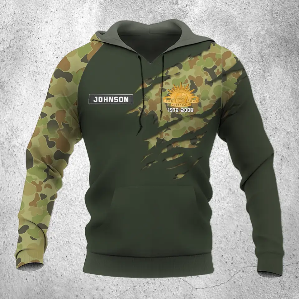 Personalized Australian Veteran Logo Custom Name & Time Hoodie 3D Printed QTVQ24232
