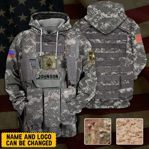 Personalized US Veteran Rank Camo Custom Name Hoodie 3D Printed QTLVA24229