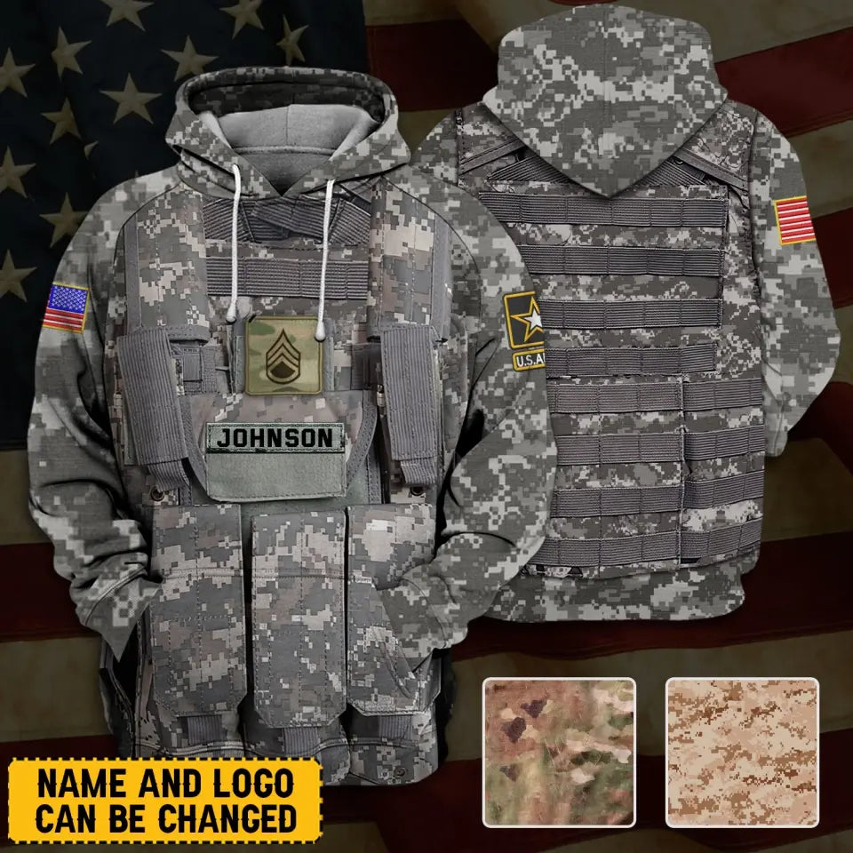 Personalized US Veteran Rank Camo Custom Name Hoodie 3D Printed QTLVA24229
