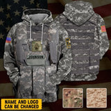 Personalized US Veteran Rank Camo Custom Name Hoodie 3D Printed QTLVA24229