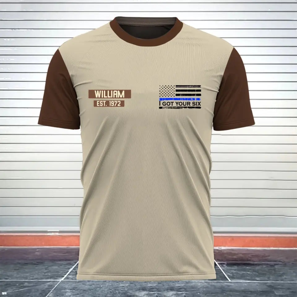 Personalized Retired US Police I Got Your Six Custom Name & Time T-shirt 3D Printed AHVQ24235