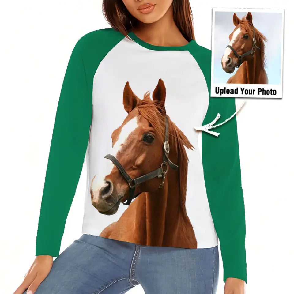 Personalized Upload Your Horse Photo Horse Lovers Gift Reglan T-shirt Long Sleeves 3D Printed HN24244