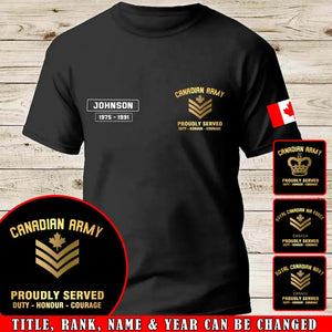 Personalized Canadian Veteran Rank Camo Custom Name & Time T-shirt Printed AHVQ24264
