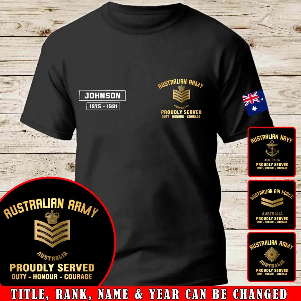 Personalized Australian Veteran Rank Camo Custom Name & Time T-shirt Printed AHVQ24264