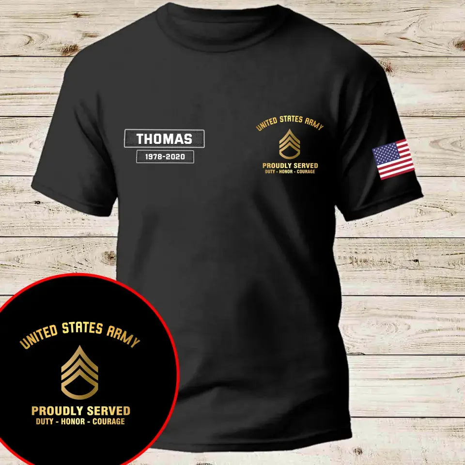 Personalized United States Veteran Rank Camo Custom Name & Time T-shirt Printed AHVQ24264