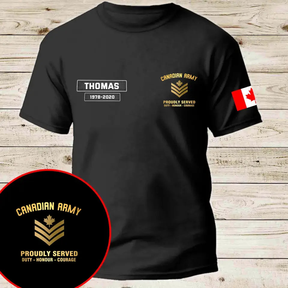 Personalized Canadian Veteran Rank Camo Custom Name & Time T-shirt Printed AHVQ24264
