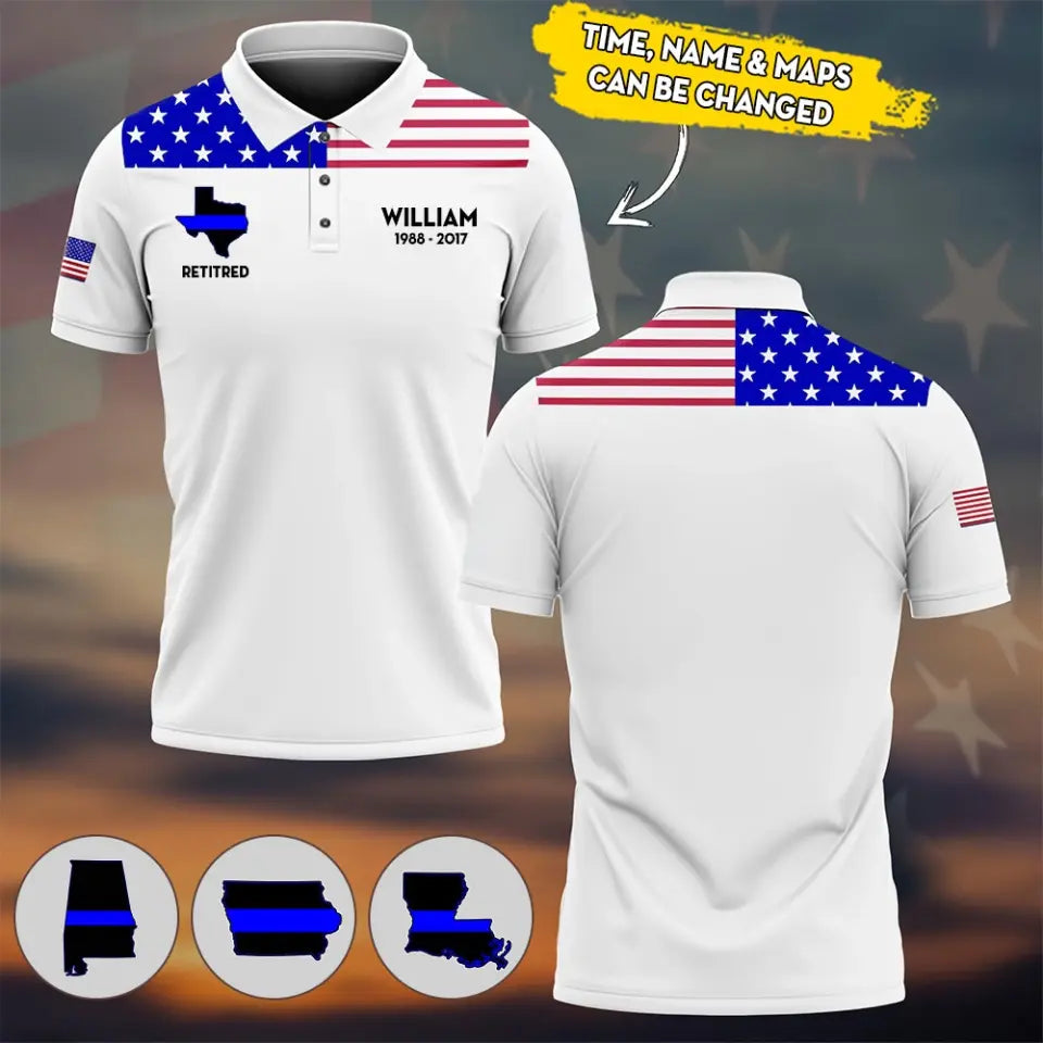 Personalized US States Retired Police Custom Name & Time Polo Shirt Printed AHHN24266