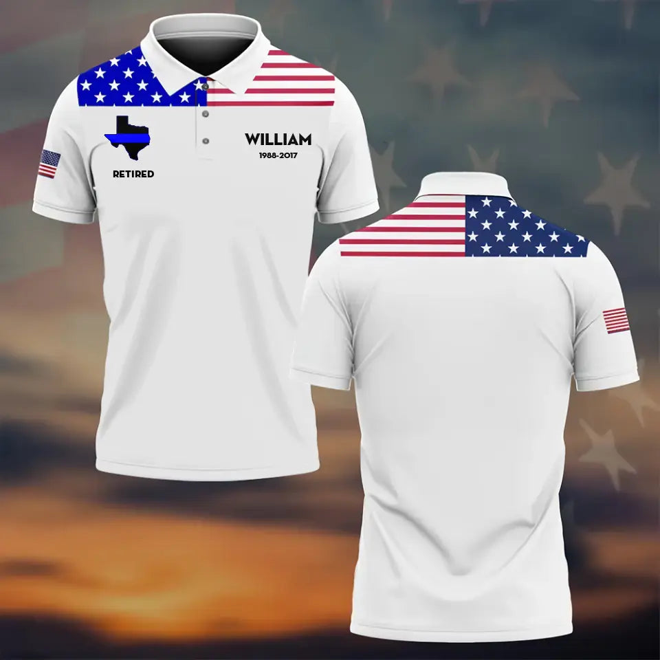 Personalized US States Retired Police Custom Name & Time Polo Shirt Printed AHHN24266