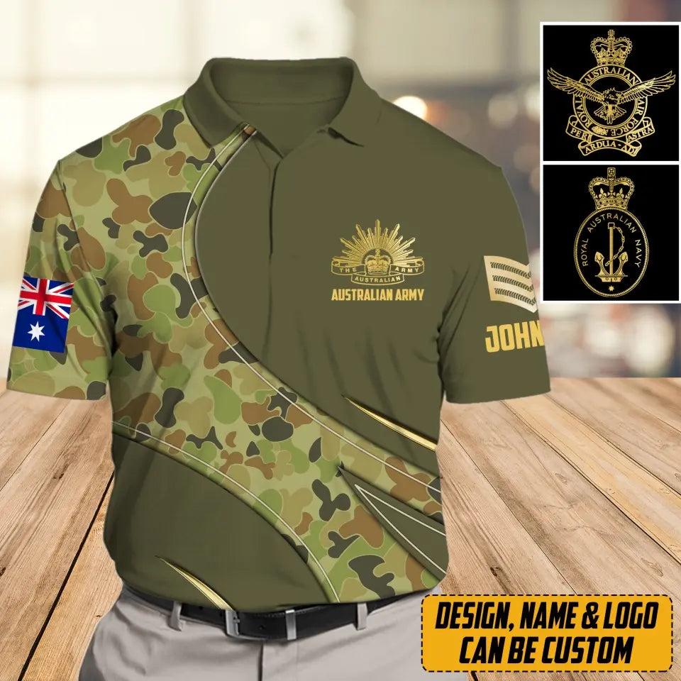 Personalized Australian Veteran Solider Rank Camo Gift For Dad Polo Shirts 3D Printed AHLVA24152
