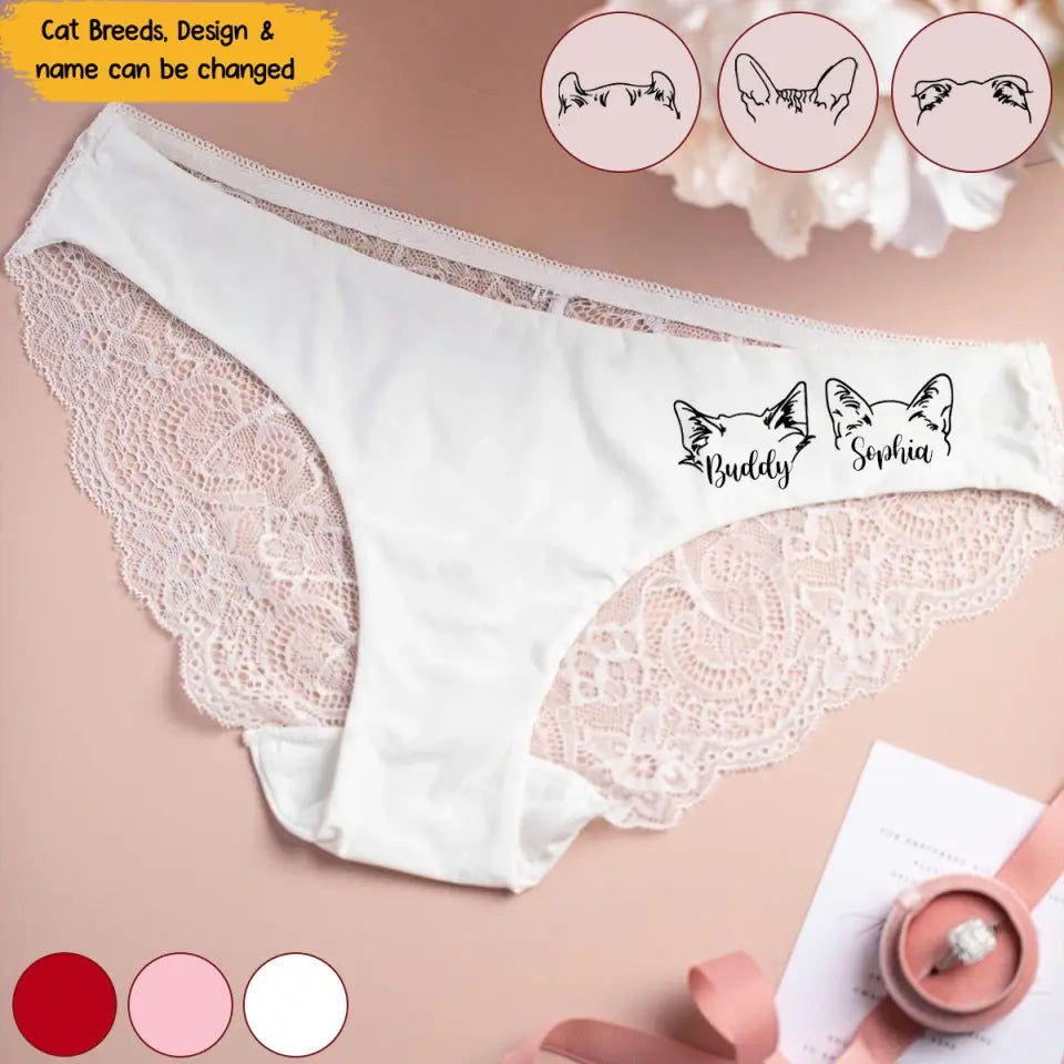 Personalized Cat Name Cat Ear Lines Cat Lovers Gift Panties Lace Underwear Bridal Printed VQ24292