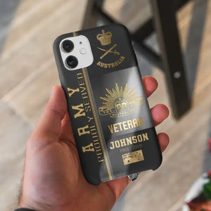 Personalized Army Proudly Served Australian Veteran Gold Rank Camo Phonecase Printed AHVQ24295