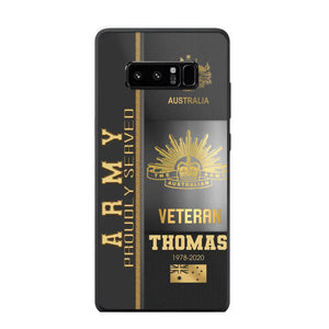 Personalized Army Proudly Served Australian Veteran Gold Rank Camo Phonecase Printed AHVQ24295