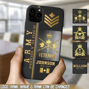 Personalized Army Proudly Served Canadian Veteran Gold Rank Camo Phonecase Printed AHVQ24295