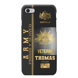 Personalized Army Proudly Served Australian Veteran Gold Rank Camo Phonecase Printed AHVQ24295