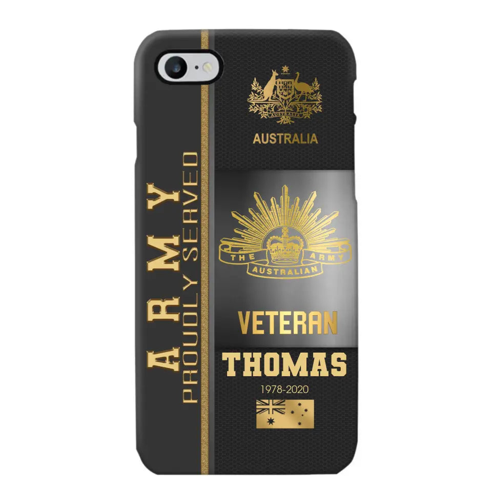 Personalized Army Proudly Served Australian Veteran Gold Rank Camo Phonecase Printed AHVQ24295