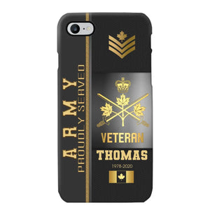 Personalized Army Proudly Served Canadian Veteran Gold Rank Camo Phonecase Printed AHVQ24295