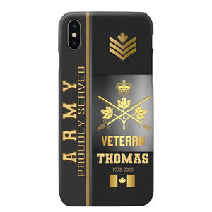 Personalized Army Proudly Served Canadian Veteran Gold Rank Camo Phonecase Printed AHVQ24295