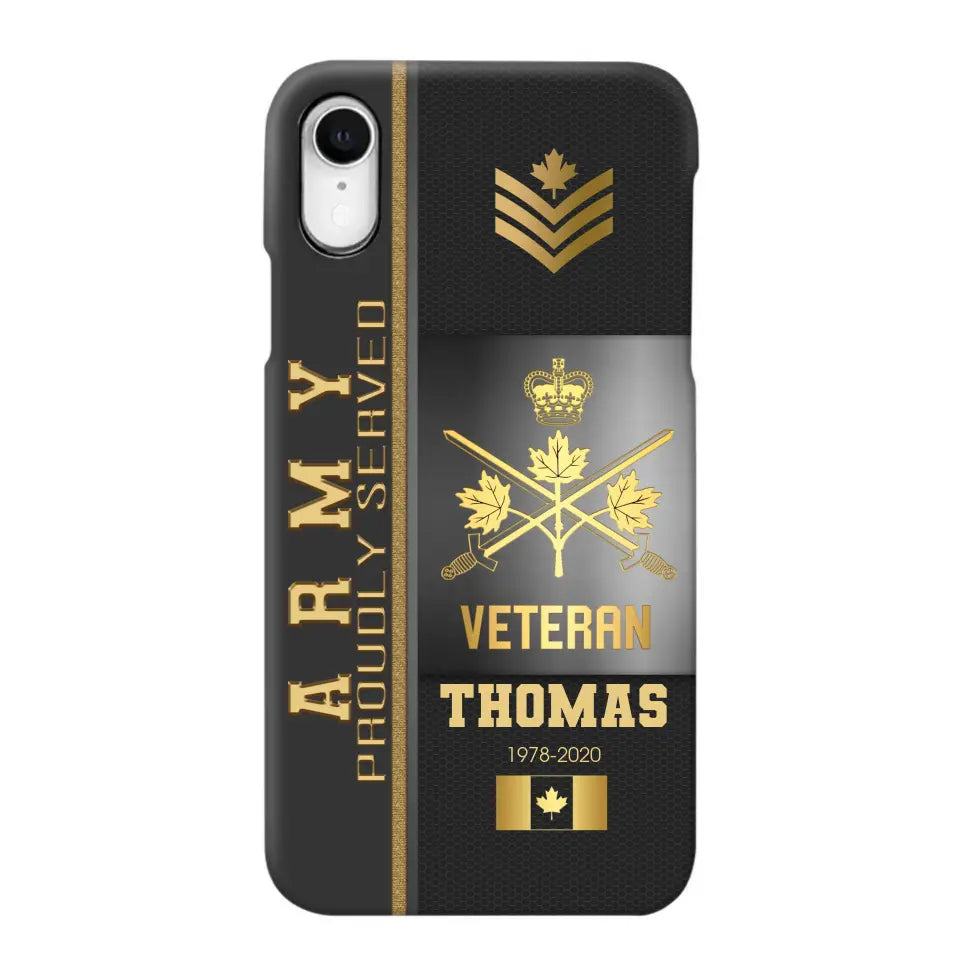 Personalized Army Proudly Served Canadian Veteran Gold Rank Camo Phonecase Printed AHVQ24295