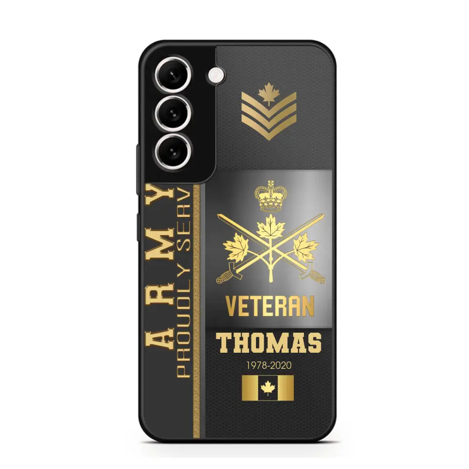 Personalized Army Proudly Served Canadian Veteran Gold Rank Camo Phonecase Printed AHVQ24295