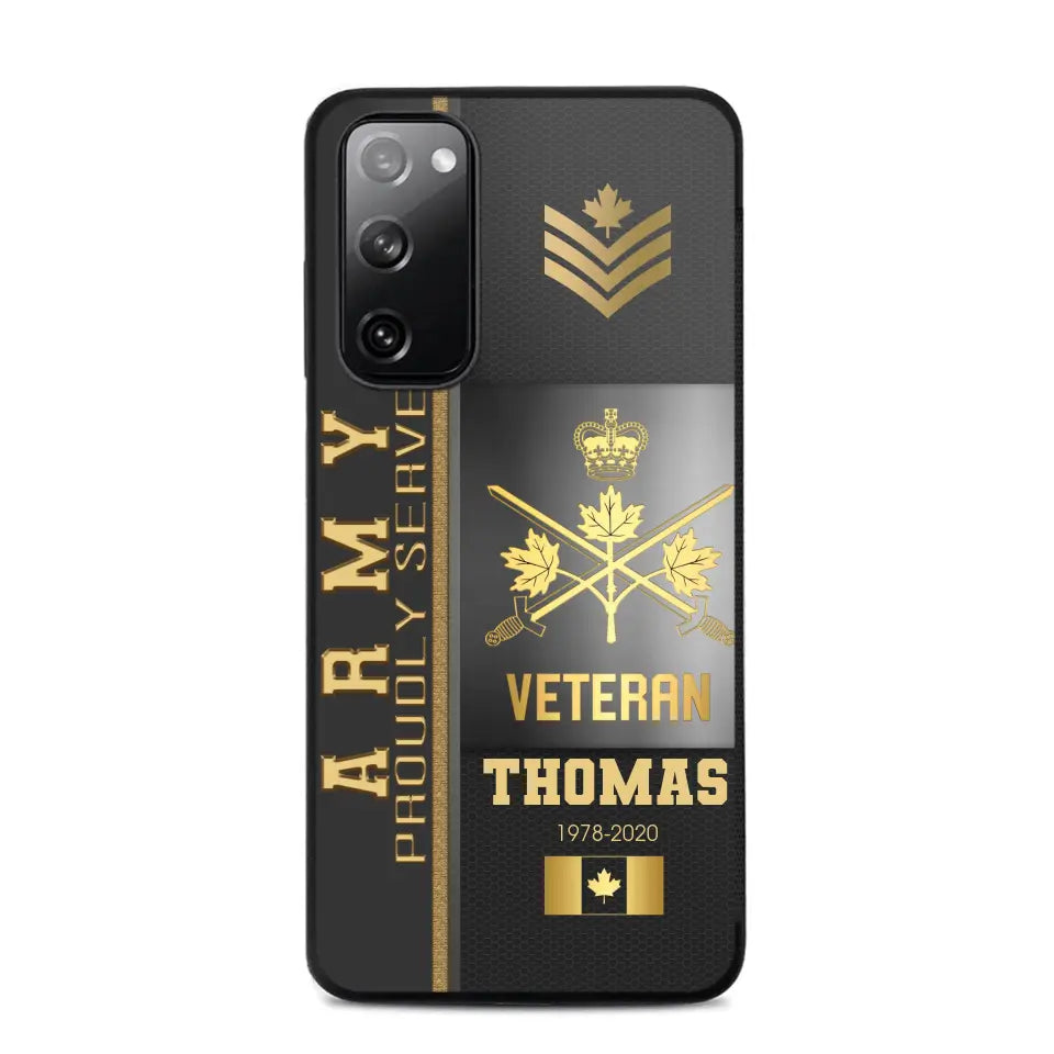 Personalized Army Proudly Served Canadian Veteran Gold Rank Camo Phonecase Printed AHVQ24295