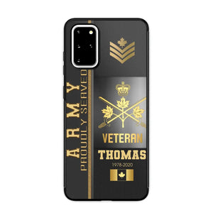 Personalized Army Proudly Served Canadian Veteran Gold Rank Camo Phonecase Printed AHVQ24295