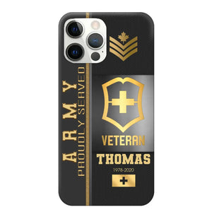 Personalized Army Proudly Served Swiss Veteran Gold Rank Camo Phonecase Printed AHVQ24295