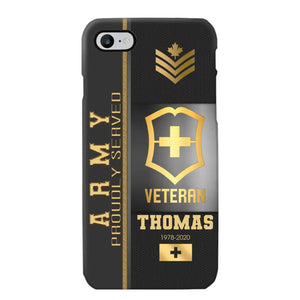 Personalized Army Proudly Served Swiss Veteran Gold Rank Camo Phonecase Printed AHVQ24295