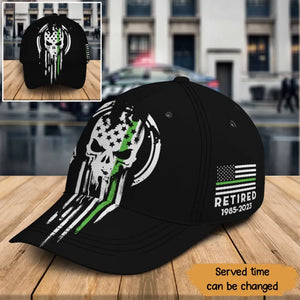 Personalized US Veteran Thin Green Line Skull Black Cap Printed QTKH24312